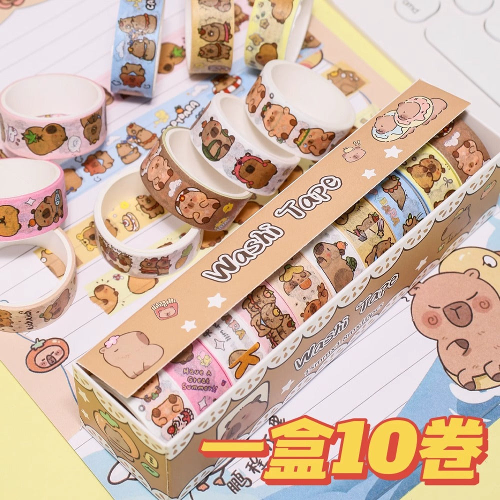 10 Rolls of Washi Tape | Capybara and Cartoon Designs to Choose From