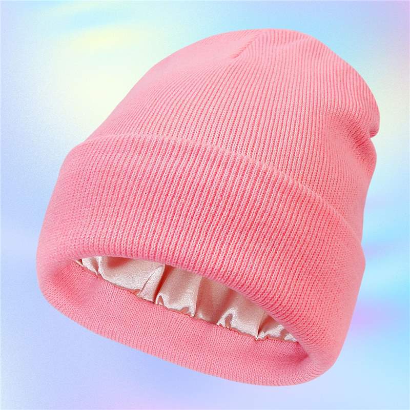 Satin Lined Knitted Toque Beanie – Curly & Dry Hair Protection