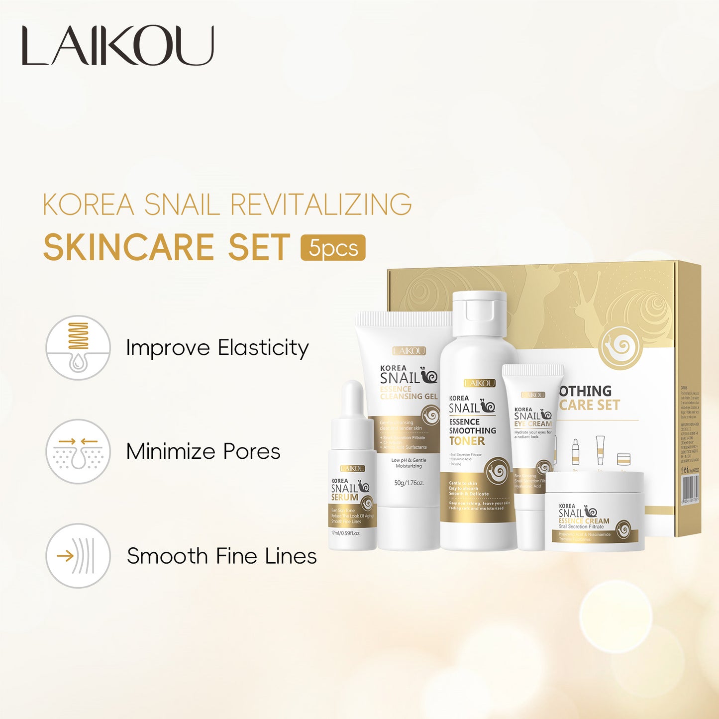 LAIKOU Snail Essence | 5-Piece Skin Care Set  Hydration, Repair & Glow