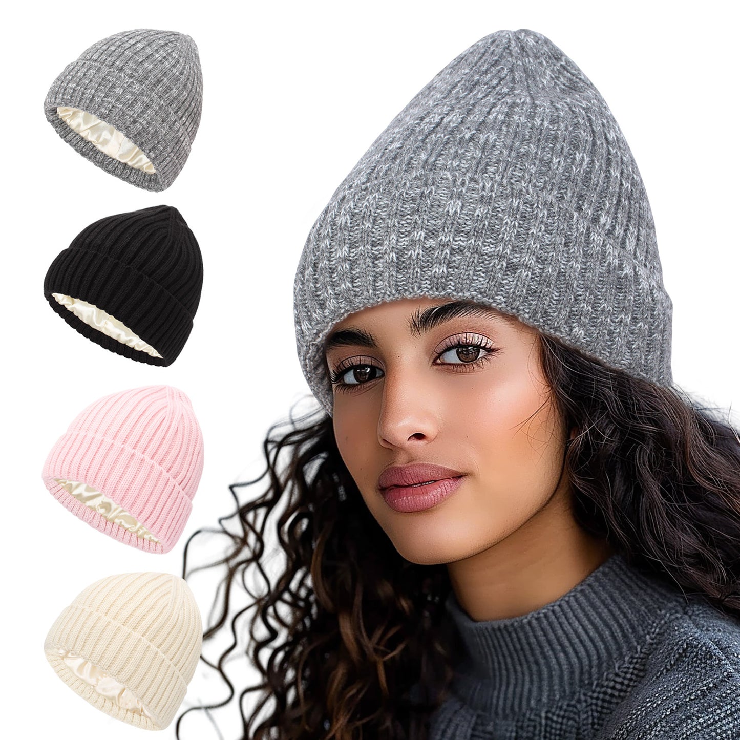 Satin-Lined Knit Winter Hats | Two Sizes to Choose From - Mother Daughter/Son Beanies. Protect  your hair with our Toques