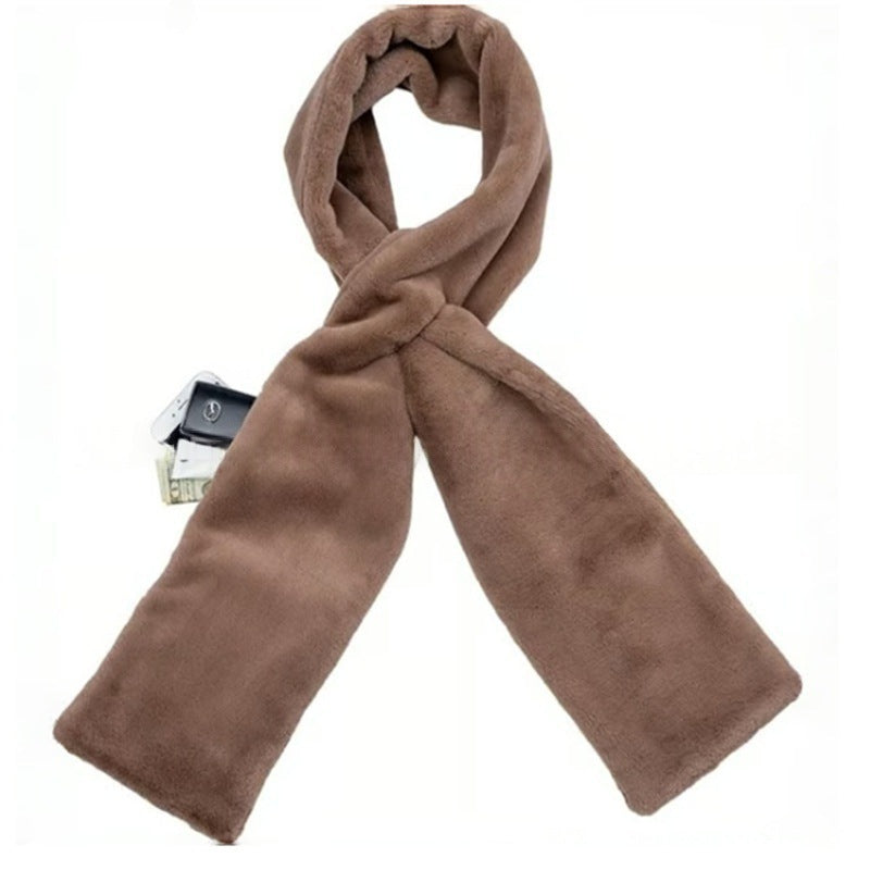 Brown scarf with a secret pocket on a white background
