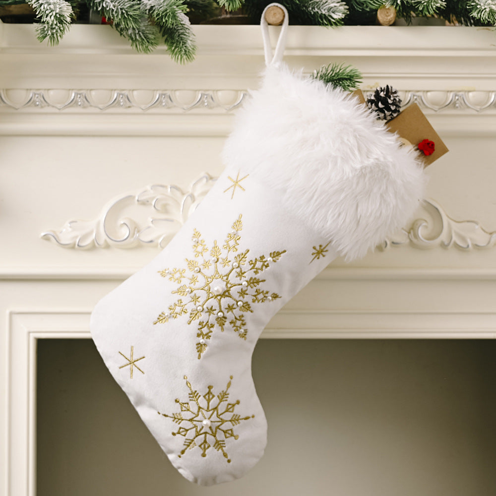 Pearl Snowflake | Luxury Christmas Stockings - Plush Holiday Decorations