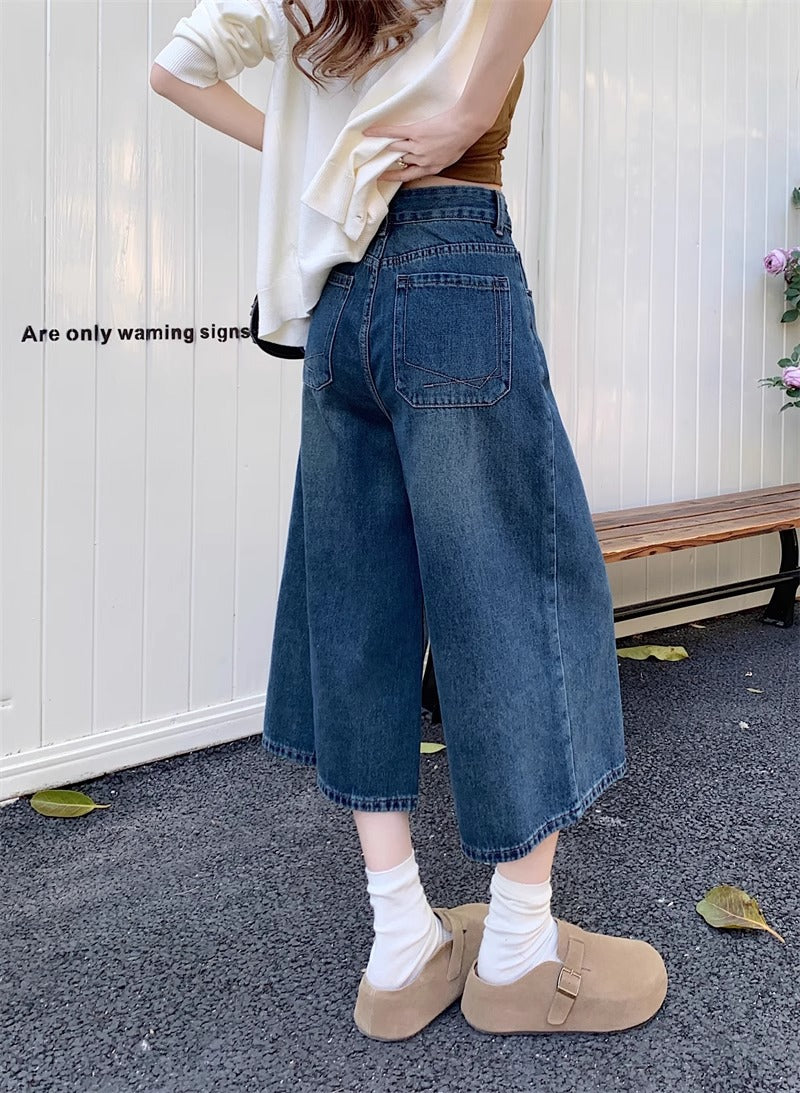 Retro Denim Wide-Leg Cropped Jeans | Women's High-Waist, Available in Plus Sizes