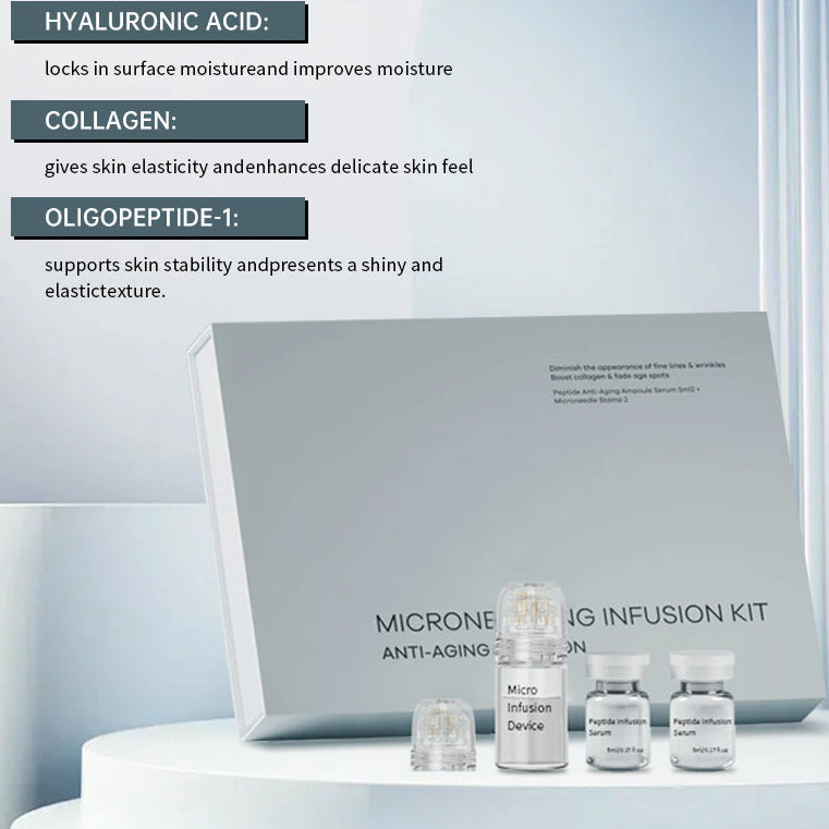 Microneedling Infusion Kit | Peptide Micro Needling - Lifting Fine Lines and Skin-Firming Anti-Wrinkle Hydrolyzed Collagen Serum