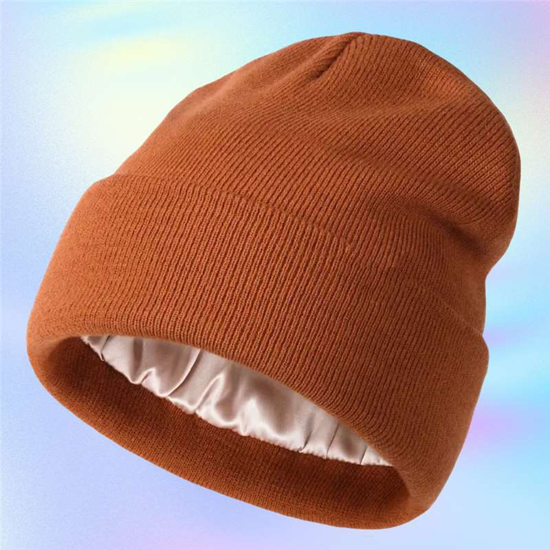 Satin Lined Knitted Toque Beanie – Curly & Dry Hair Protection