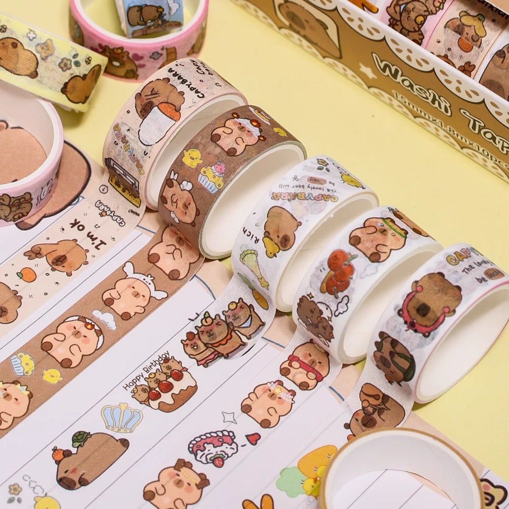 10 Rolls of Washi Tape | Capybara and Cartoon Designs to Choose From
