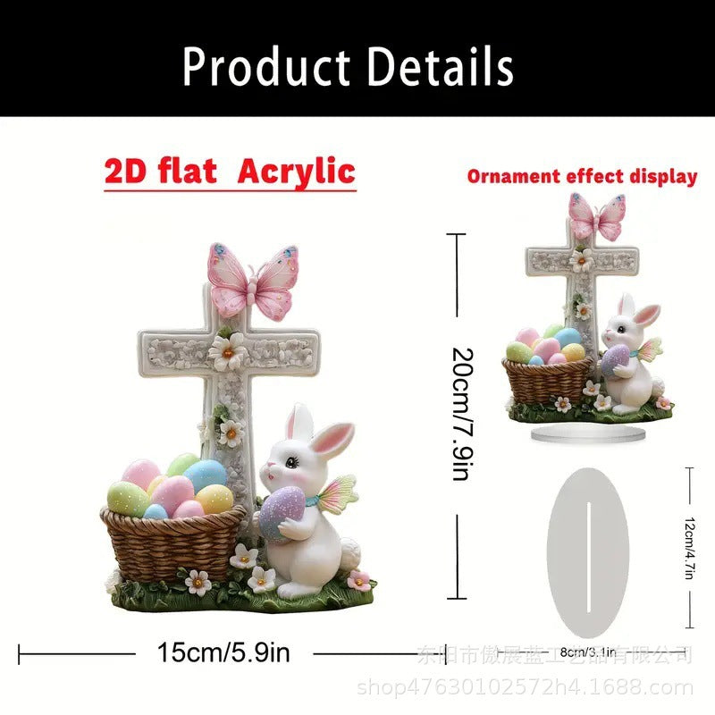 Decorative Easter scene with rabbit, basket, and cross on 2D flat acrylic
