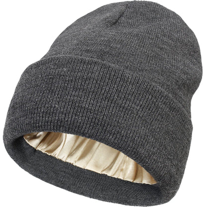 Satin Lined Knitted Toque Beanie – Curly & Dry Hair Protection