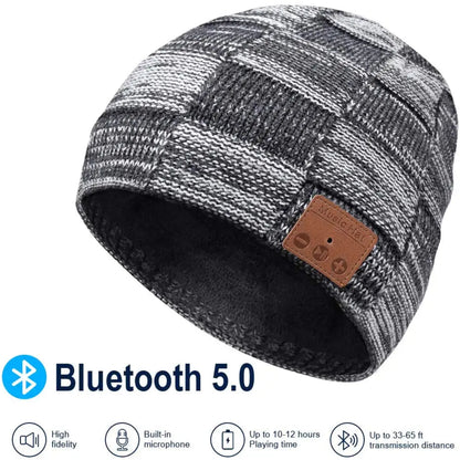 Gray Wireless Headphone Beanie – Bluetooth 5.0 Winter Hat with HD Sound