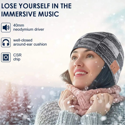 Gray Wireless Headphone Beanie – Bluetooth 5.0 Winter Hat with HD Sound