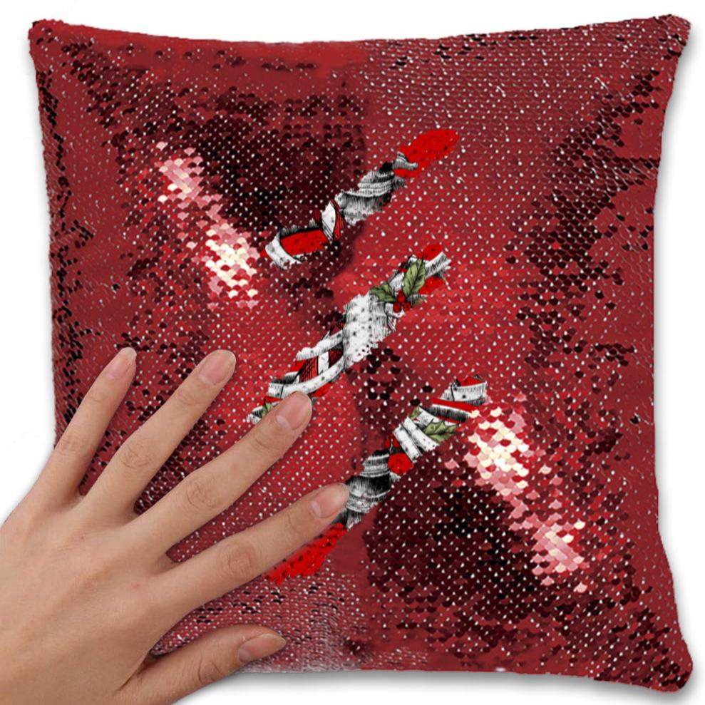 Candy Canes and Bones – Festive Goth Christmas Sequin Pillowcase – Soft, Durable, and Elegant Home Décor