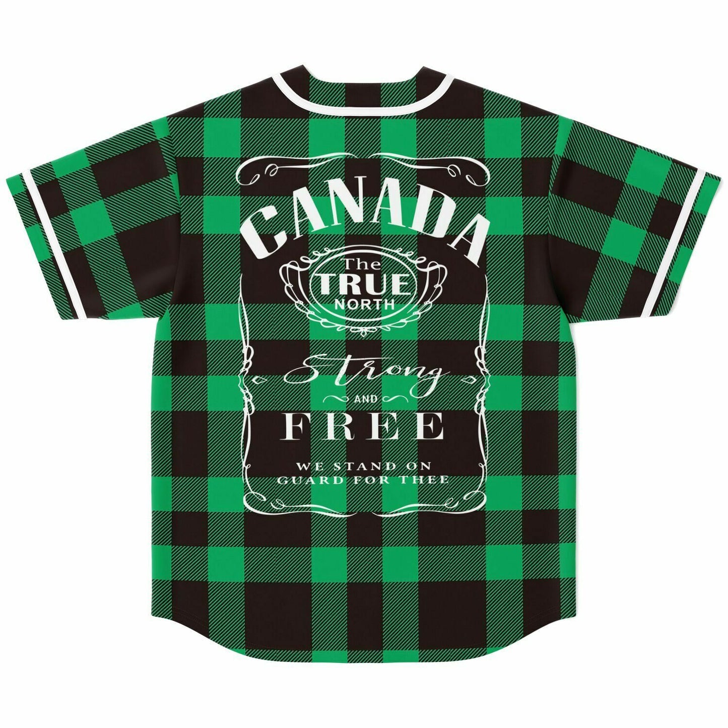 True North Strong and Free Green Plaid Baseball Jersey