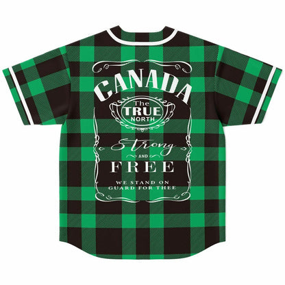 True North Strong and Free Green Plaid Baseball Jersey