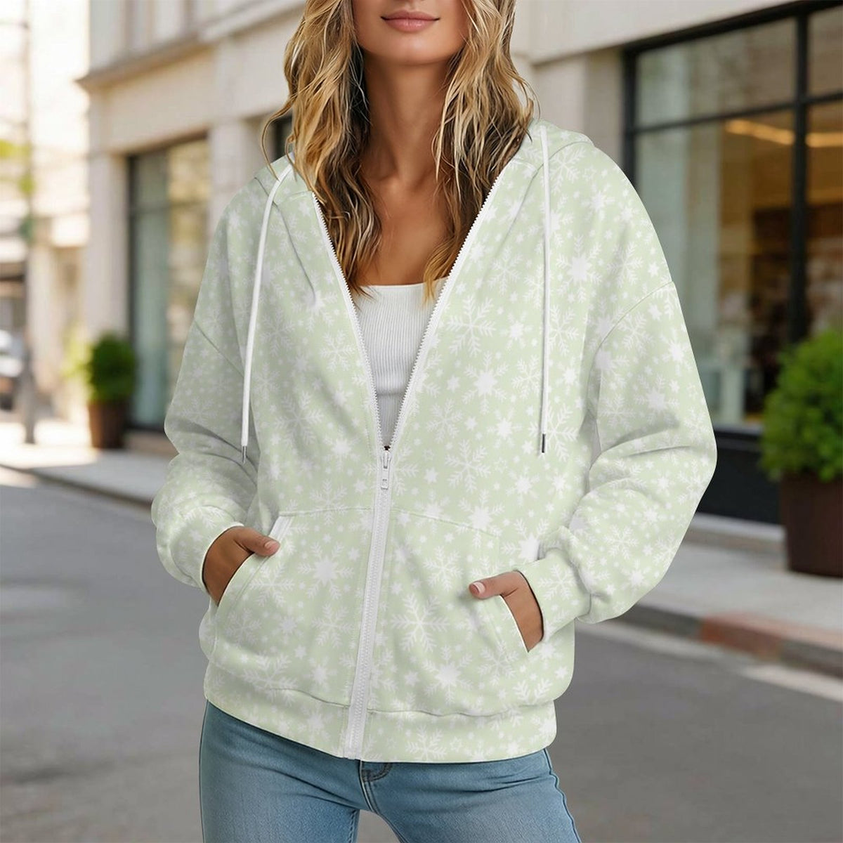 Let it Snow | Women's Full-Zip Hoodie – Soft, Warm & Comfortable Casual Hoodie - Pastels