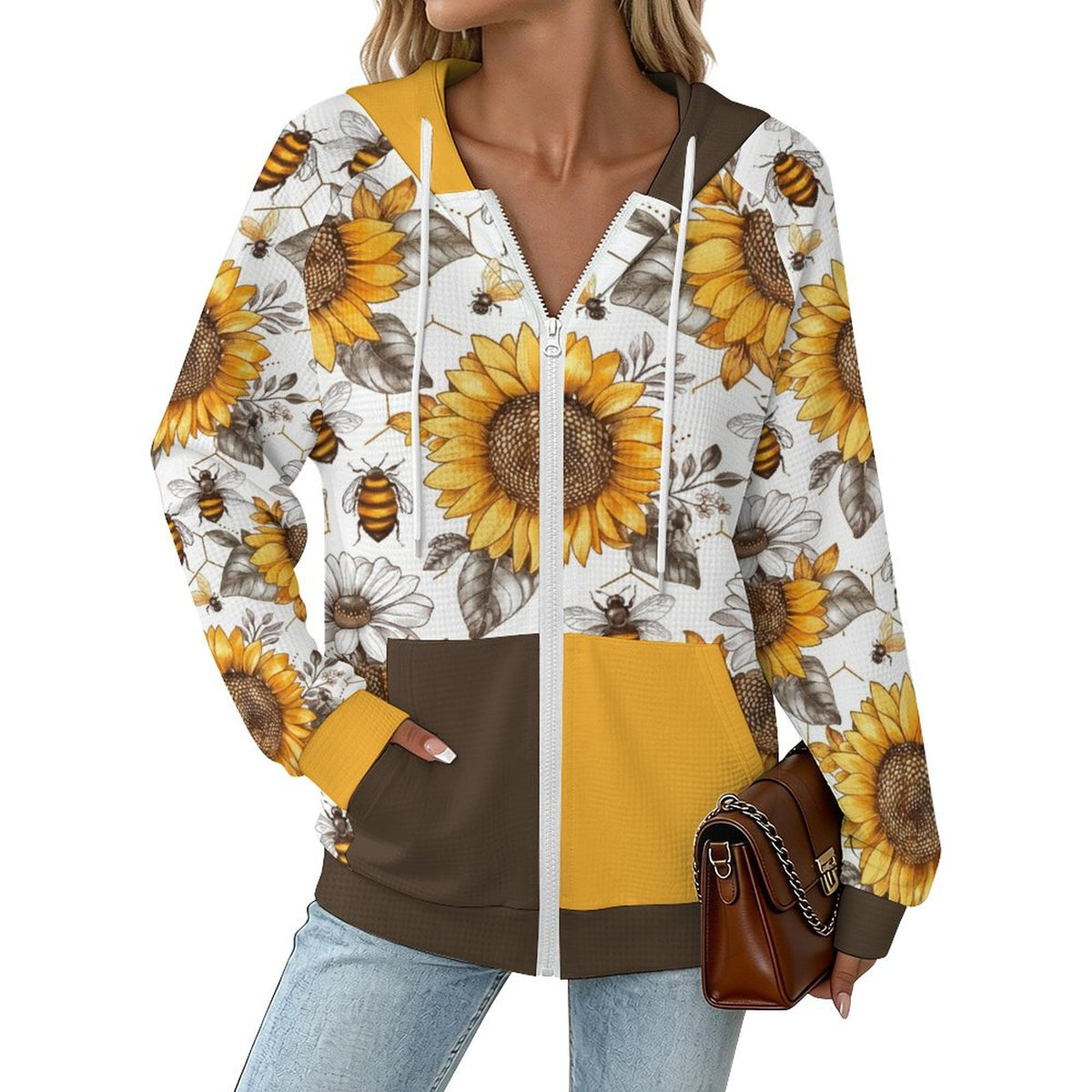 Brown & Yellow 220gsm Hoodie Zipper Sweater(All-Over Printing)