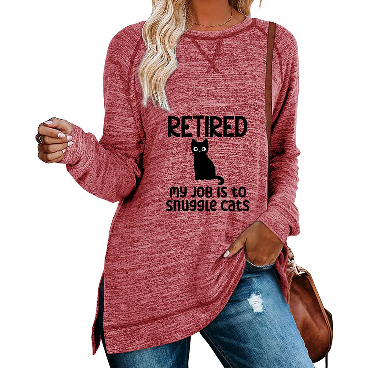 Retired - My Job is to Snuggle Cats - Women's Long Sleeve Raglan Sweater