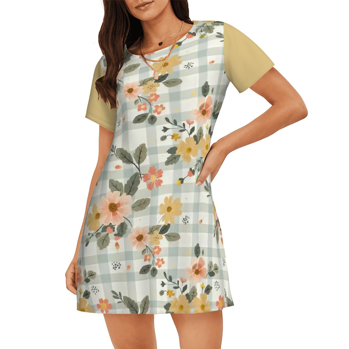 Peach & Yellow Plaid | Comfy Cotton-Feel Nightshirt Women’s Sleepwear – Soft and Easy to Wear