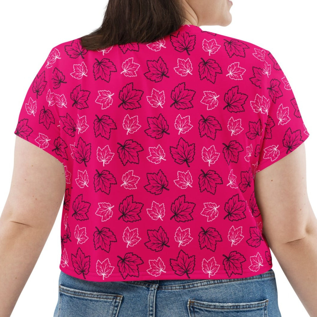 Hot Pink Maple Leaf Women's Crop Tee