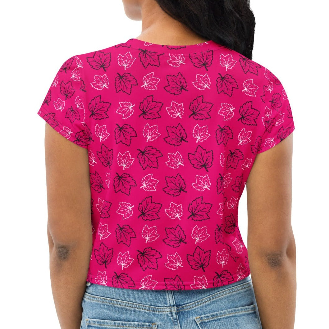 Hot Pink Maple Leaf Women's Crop Tee