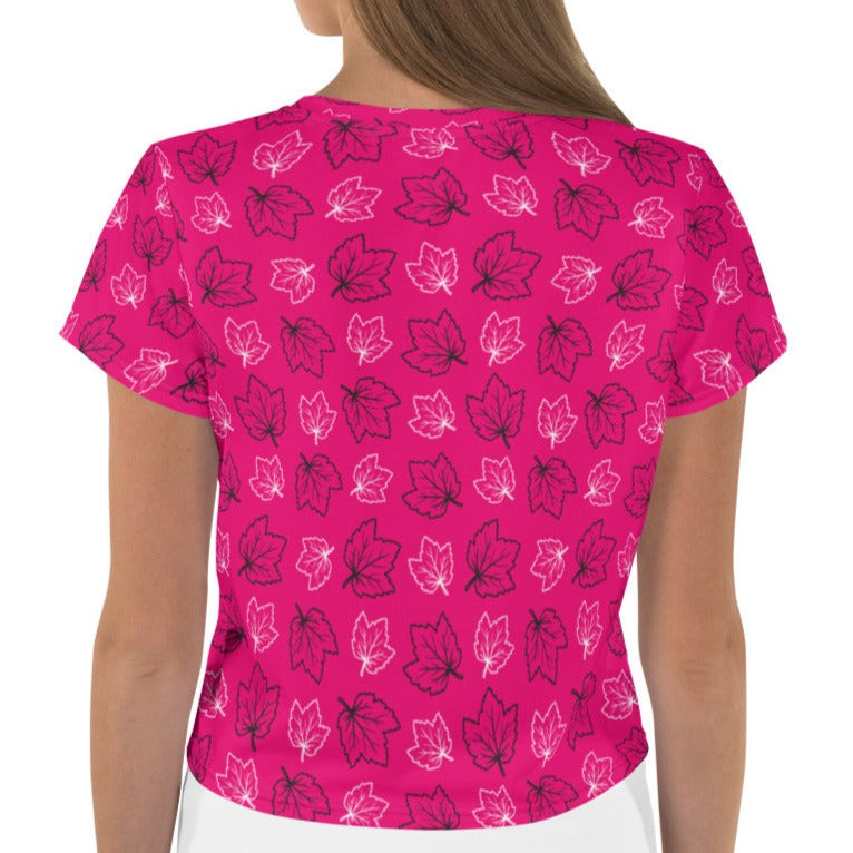 Hot Pink Maple Leaf Women's Crop Tee