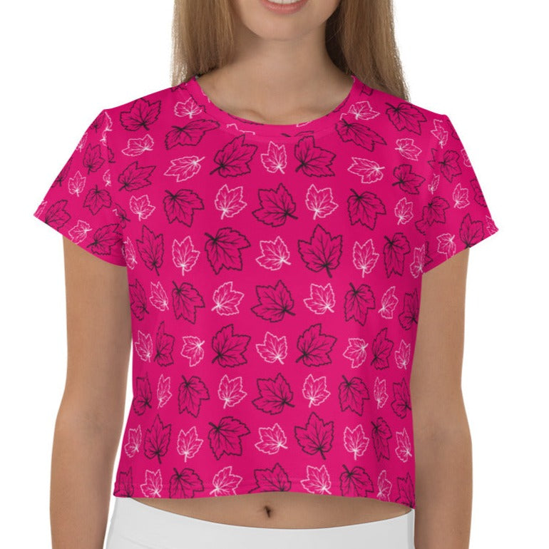 Hot Pink Maple Leaf Women's Crop Tee