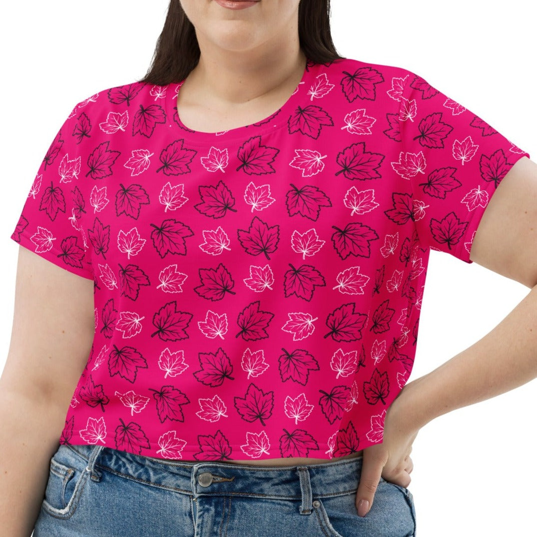 Hot Pink Maple Leaf Women's Crop Tee