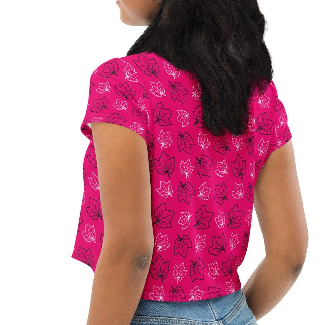Hot Pink Maple Leaf Women's Crop Tee