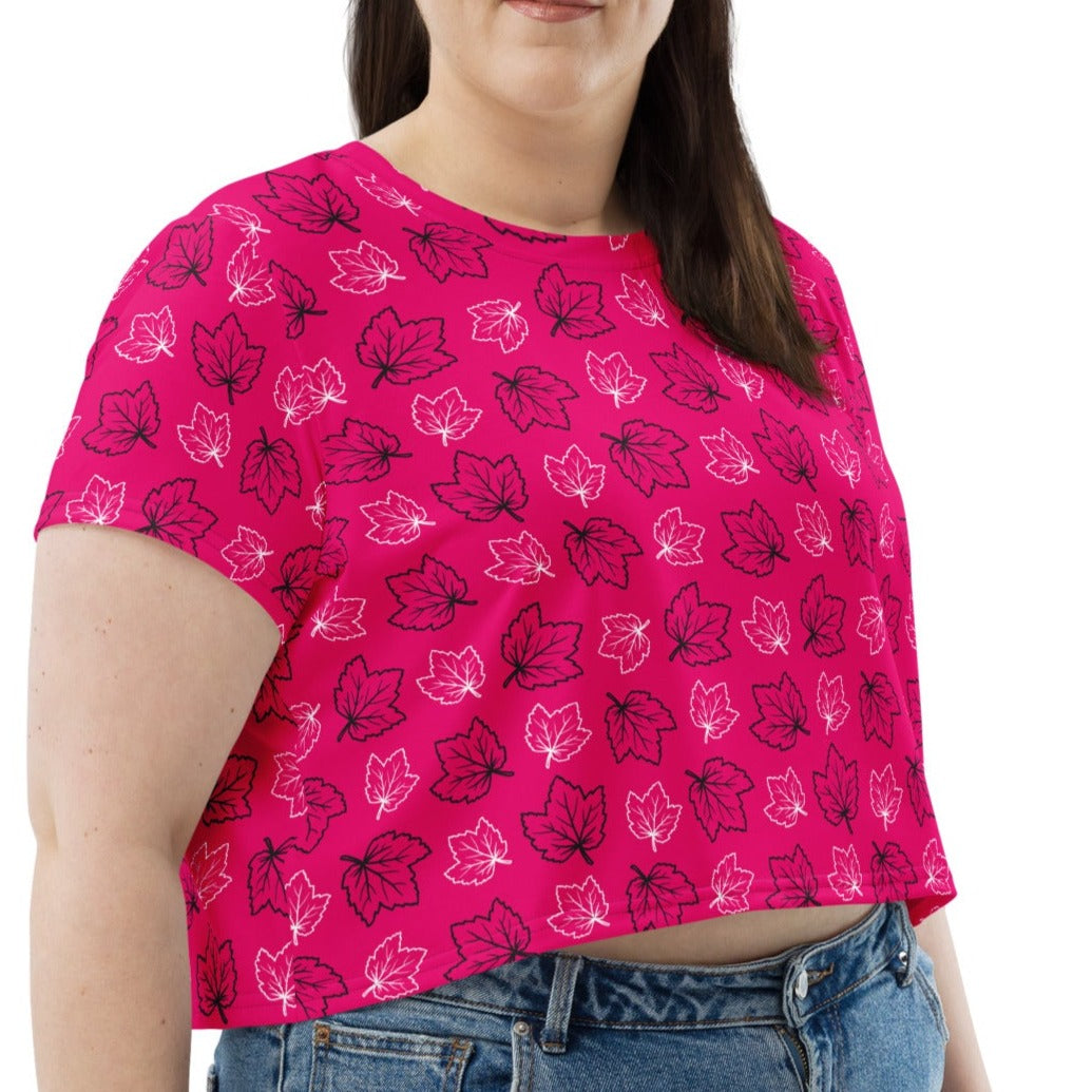 Hot Pink Maple Leaf Women's Crop Tee