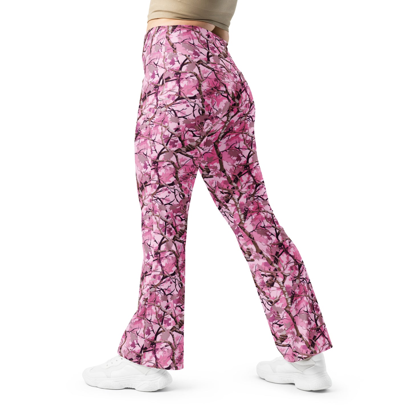 Camo Cherry Blossom | Women's Soft & Stretchy Flare Leggings - Plus Sizes Avail 2XS - 6XL