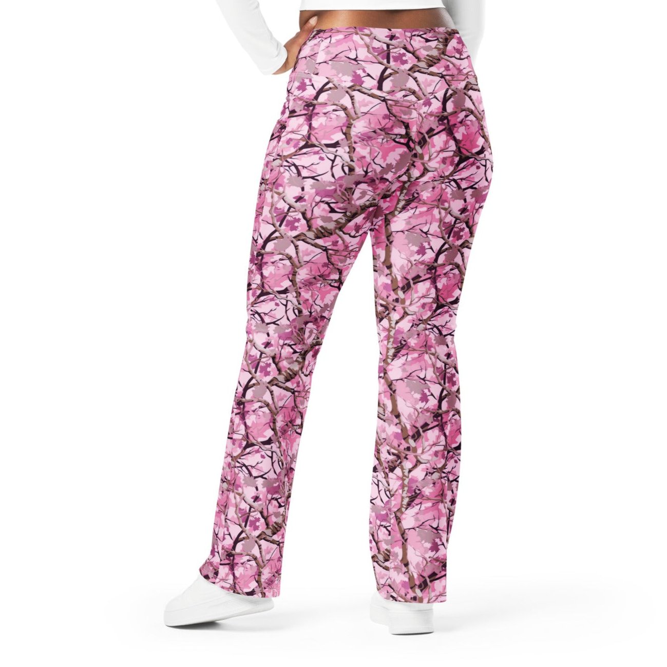 Camo Cherry Blossom | Women's Soft & Stretchy Flare Leggings - Plus Sizes Avail 2XS - 6XL