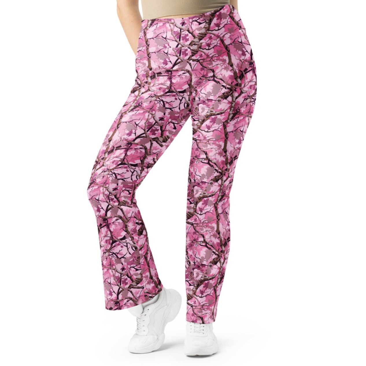 Camo Cherry Blossom | Women's Soft & Stretchy Flare Leggings - Plus Sizes Avail 2XS - 6XL