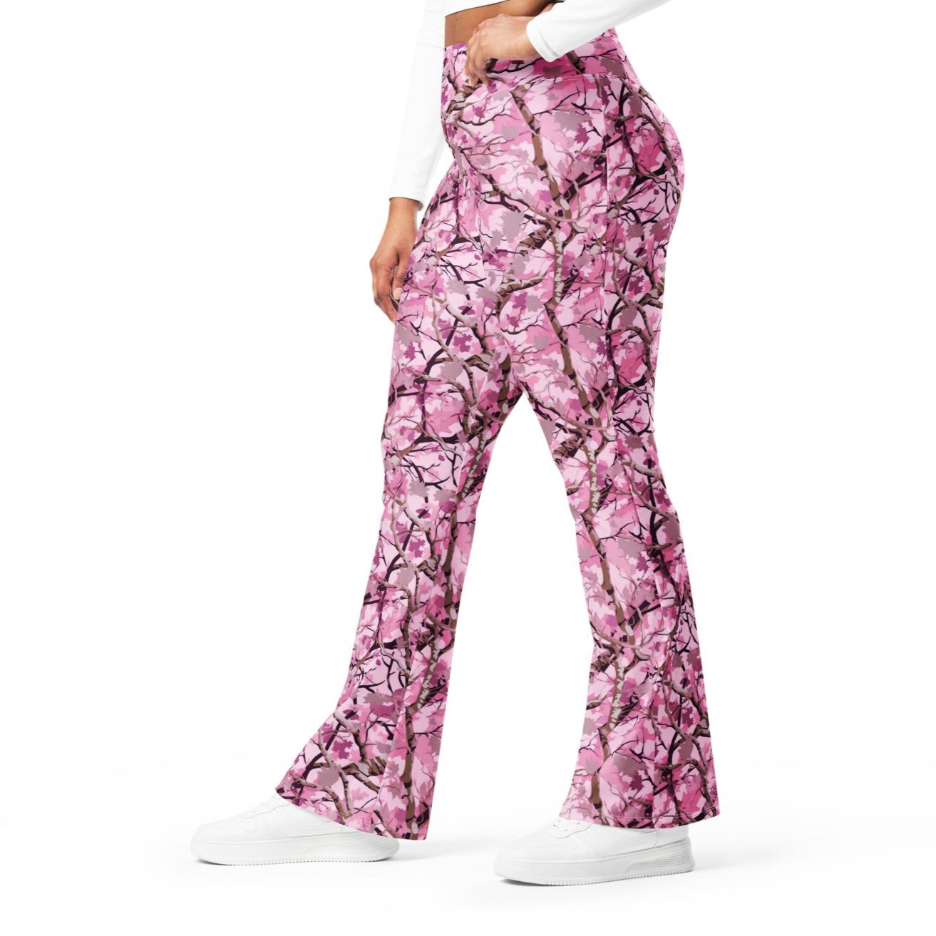 Camo Cherry Blossom | Women's Soft & Stretchy Flare Leggings - Plus Sizes Avail 2XS - 6XL
