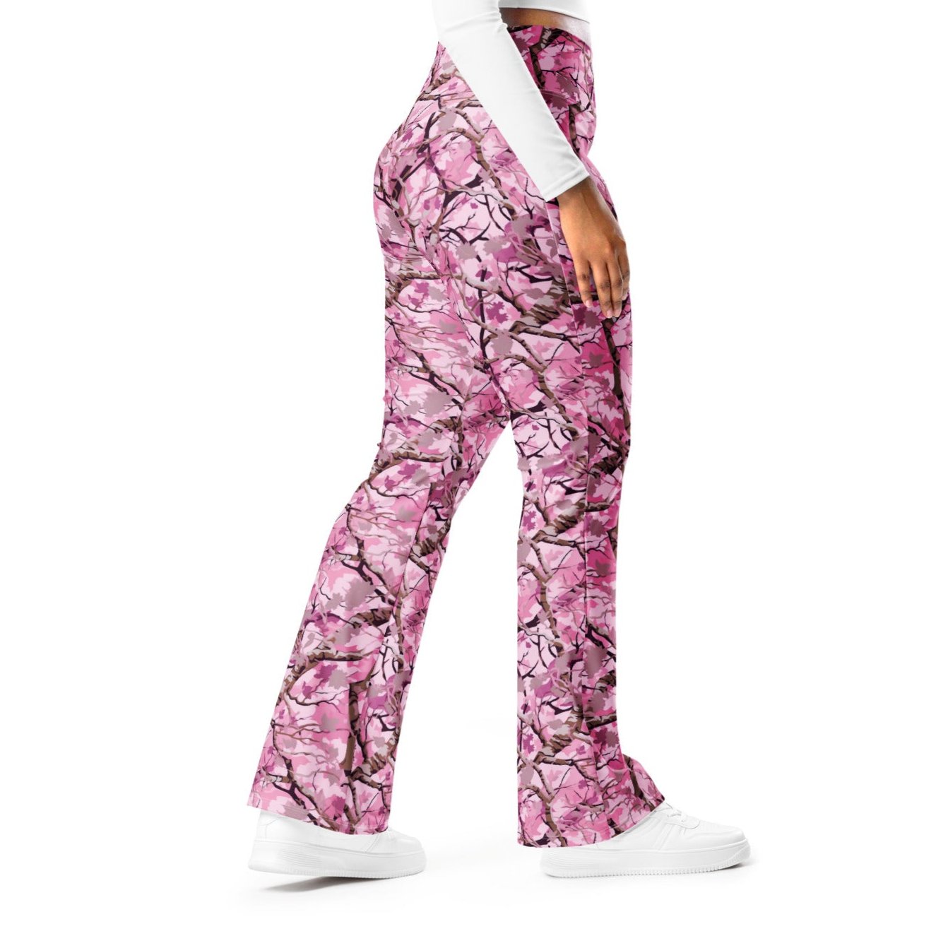 Camo Cherry Blossom | Women's Soft & Stretchy Flare Leggings - Plus Sizes Avail 2XS - 6XL
