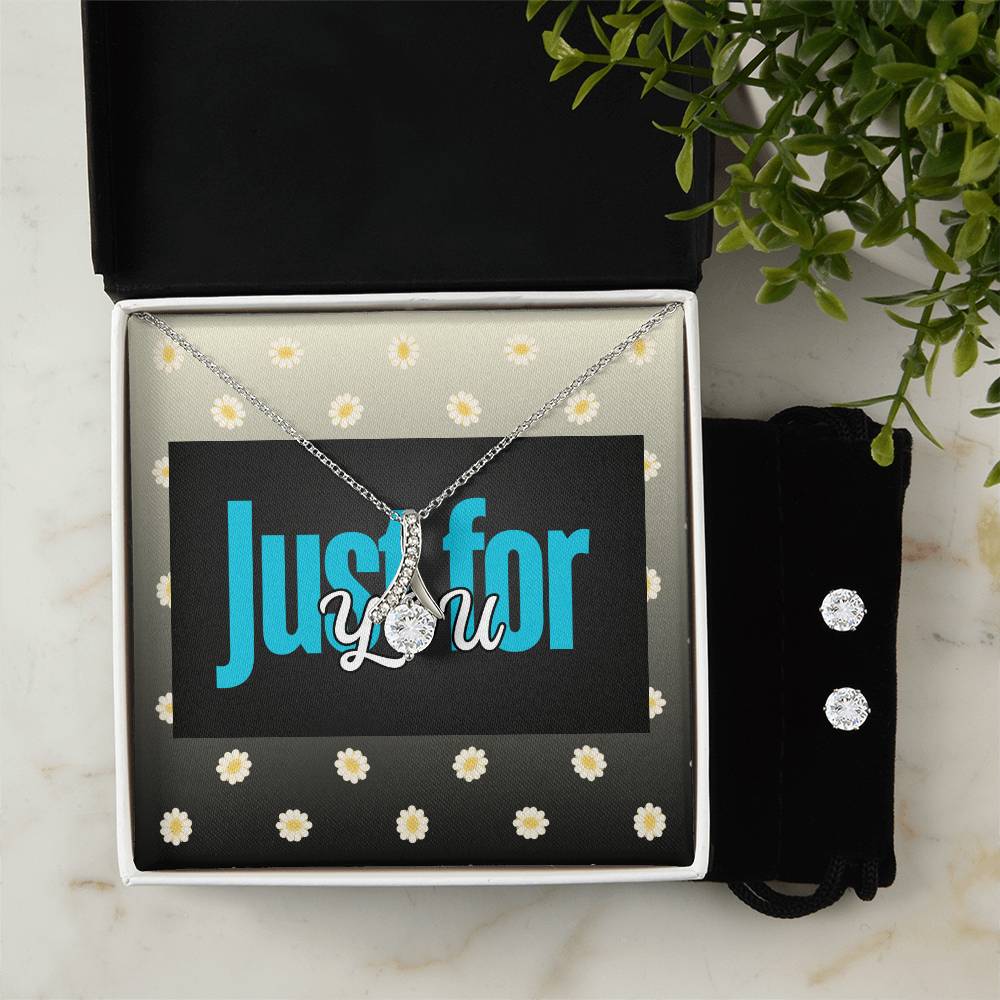 Alluring Beauty Just For You White Gold Necklace & Earring Set