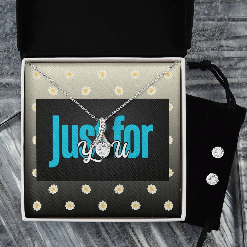 Alluring Beauty Just For You White Gold Necklace & Earring Set