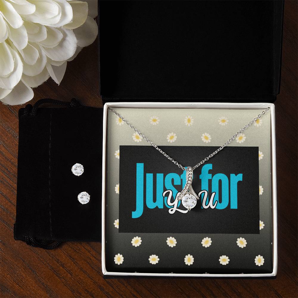 Alluring Beauty Just For You White Gold Necklace & Earring Set