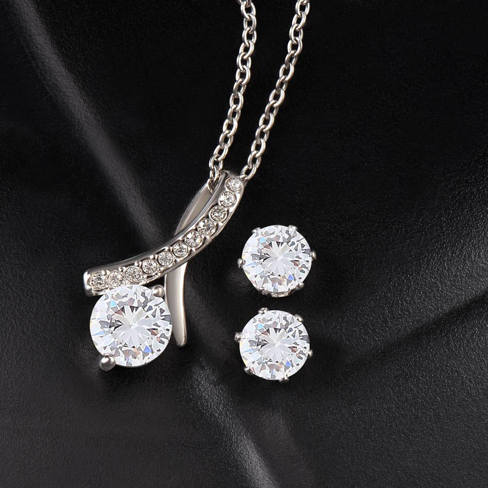 Alluring Beauty Just For You White Gold Necklace & Earring Set