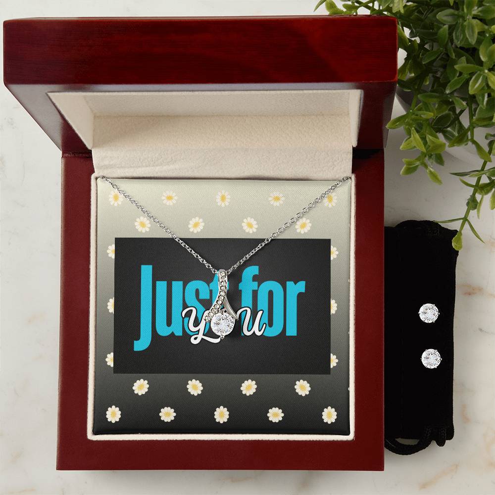 Alluring Beauty Just For You White Gold Necklace & Earring Set