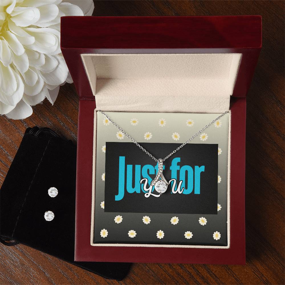 Alluring Beauty Just For You White Gold Necklace & Earring Set