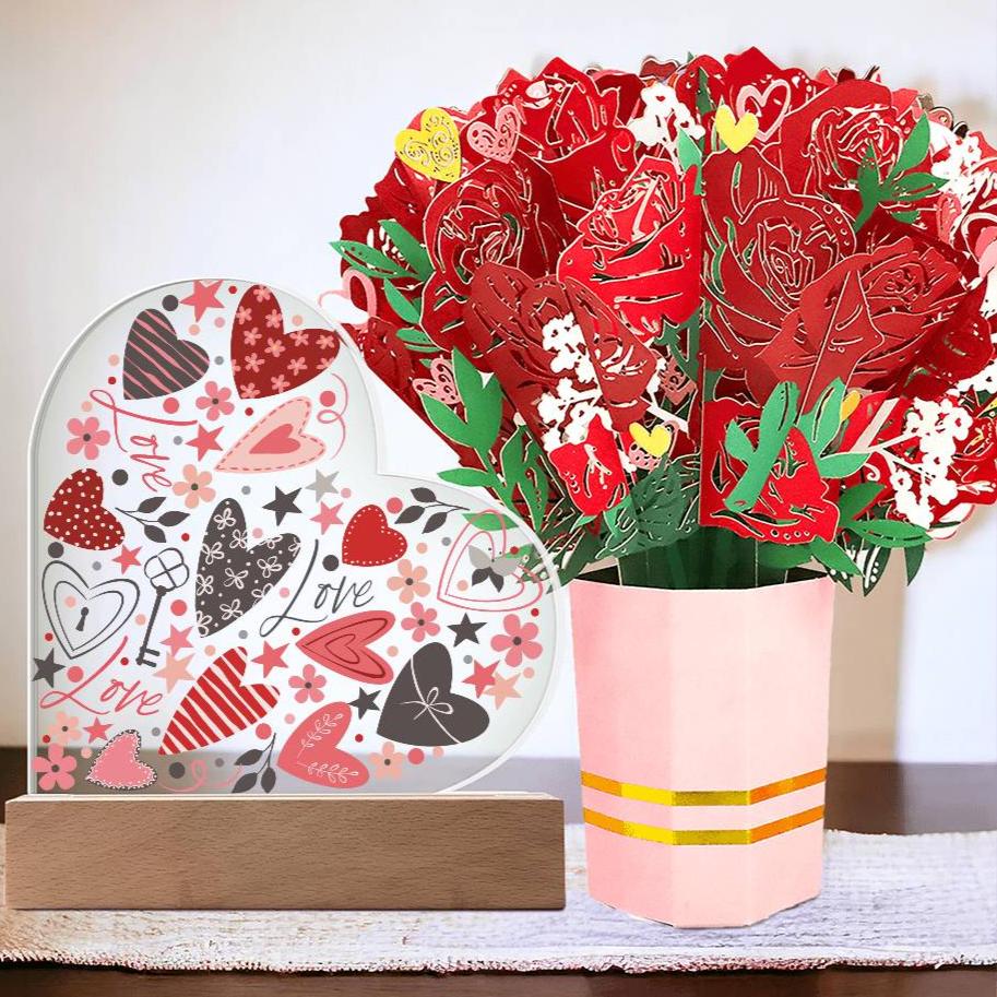 Heart of Love Acrylic Heart and Sweetest Devotion Flower Bouquet