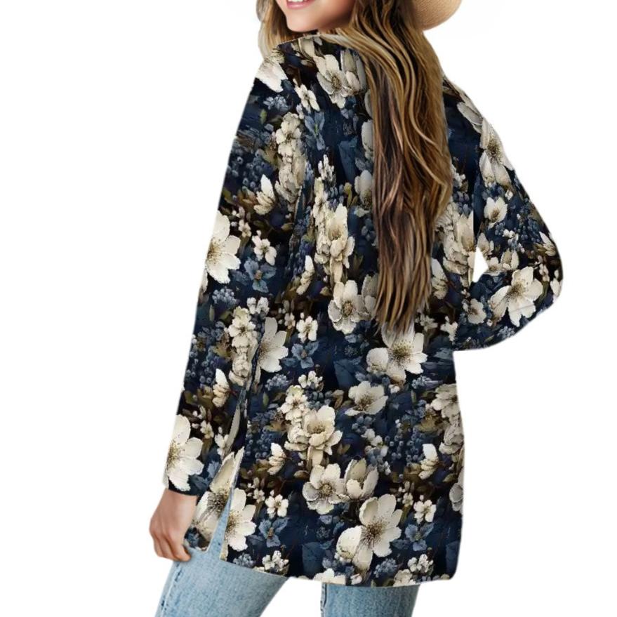 Wintery Florals - Women's Long-Sleeved Cardigan with Pockets - Soft, Stretchy & Stylish