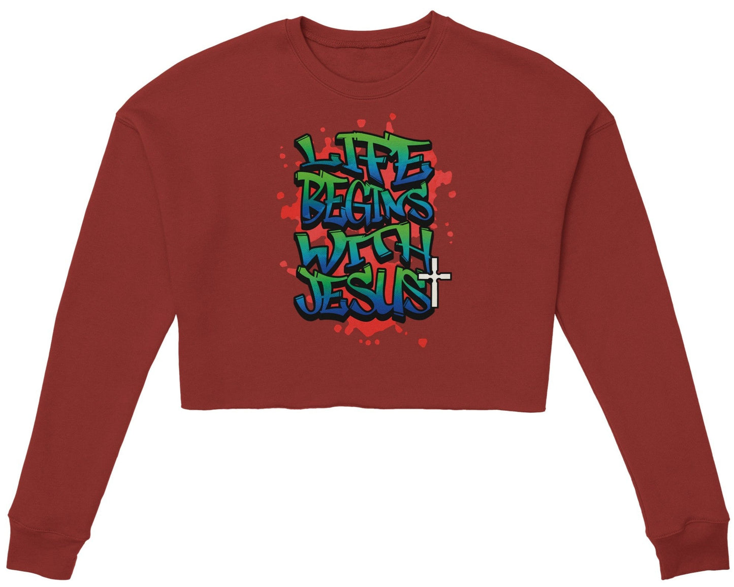 Life Begins With Jesus Women's Cropped Sweatshirt Faith Inspired Apparel