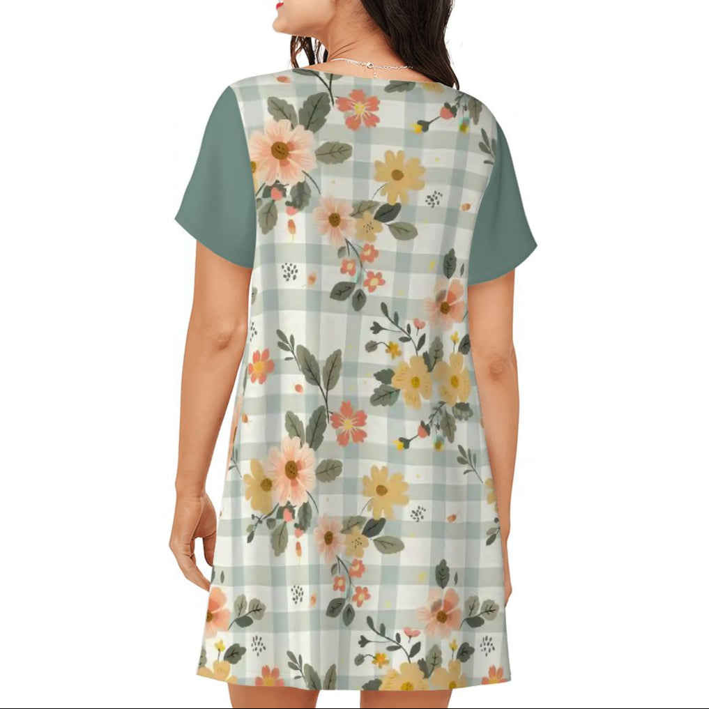 Peach & Yellow Plaid | Comfy Cotton-Feel Nightshirt Women’s Sleepwear – Soft and Easy to Wear