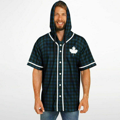 True North Strong and Free Navy Plaid Hooded Baseball Jersey