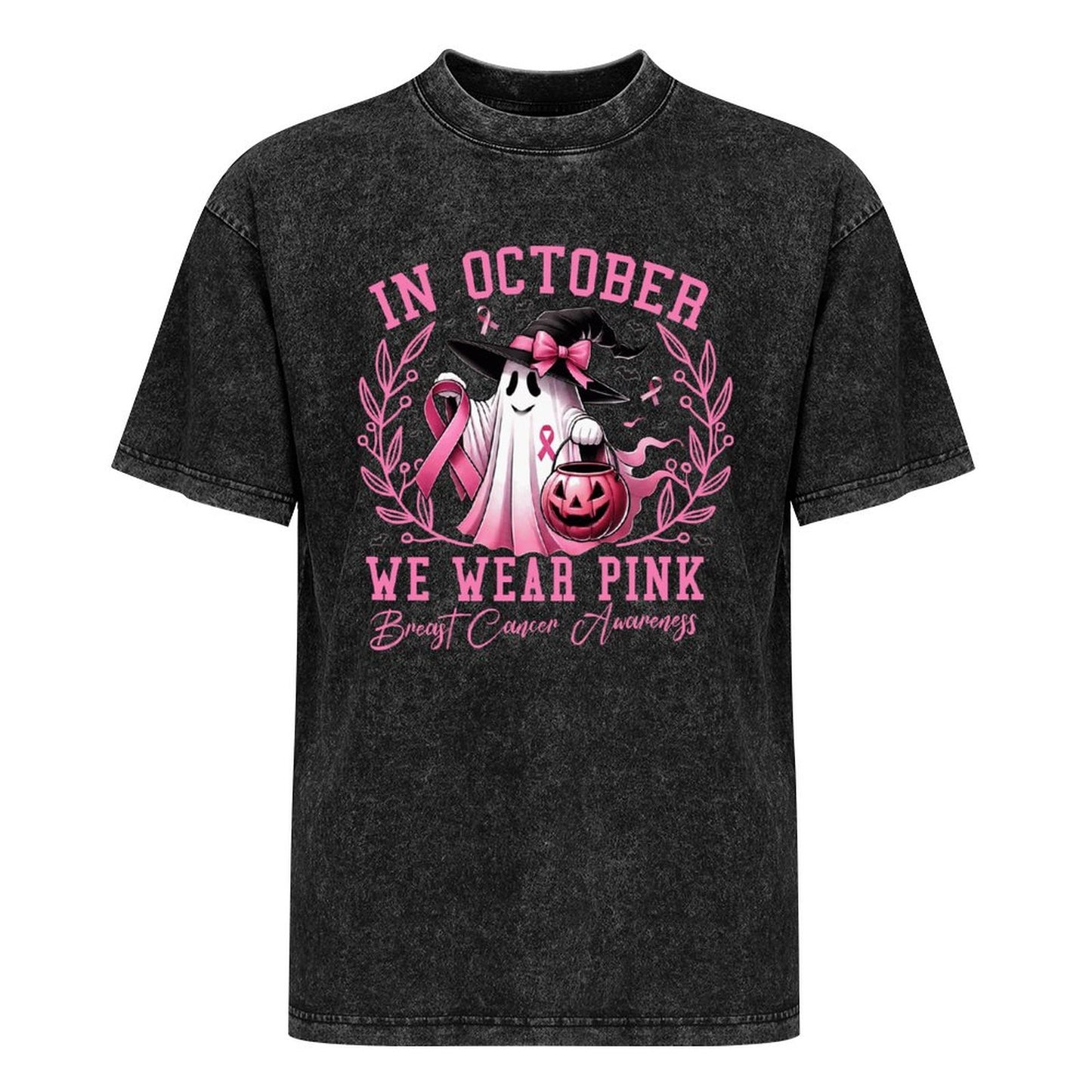 In October We Wear Pink | Women Vintage T-Shirt - Ghost w/Pumpkin