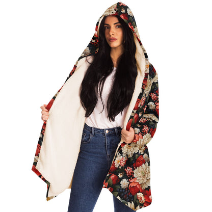 Red Winter Flowers Microfleece Cloak