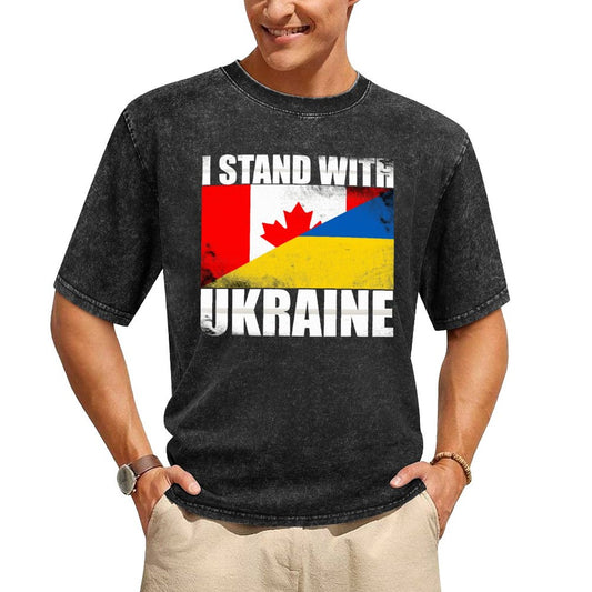 I Stand With Ukraine | Men's Stone Washed Vintage T-Shirt - Canada + Ukraine
