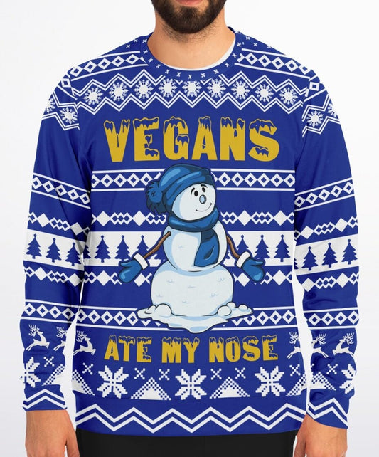 Snowman: Vegans Ate My Nose Ugly Christmas Sweater - Athletic Sweatshirt