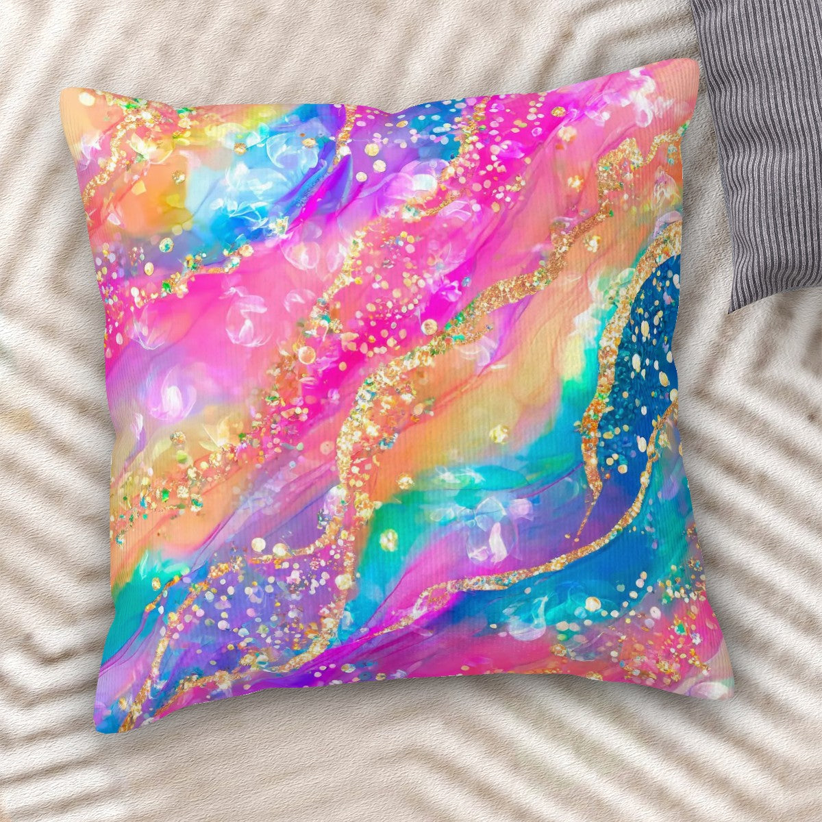 Sparkly Disco Rainbow - Corduroy Throw Pillow Covers with Core (Double-Sided Design)