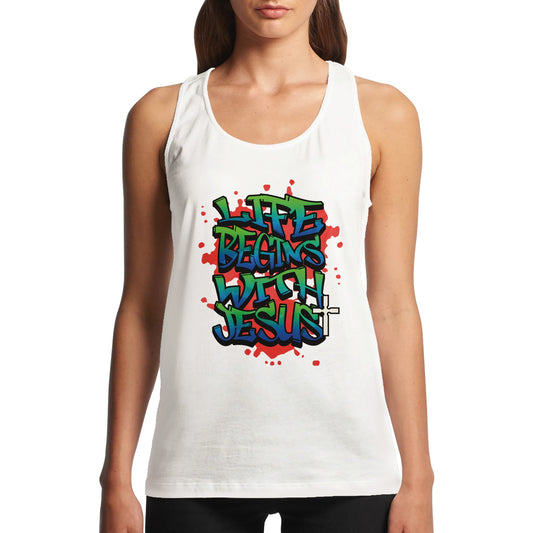 Graffiti Faith Inspired Premium Performance Women's Tank Top Gift For Christian Fitness